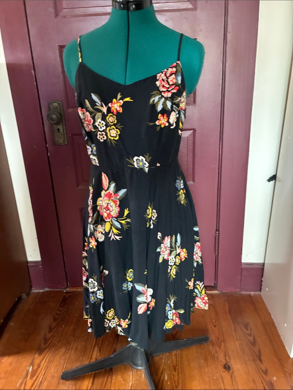 Black Floral Spaghetti-Strap Sundress